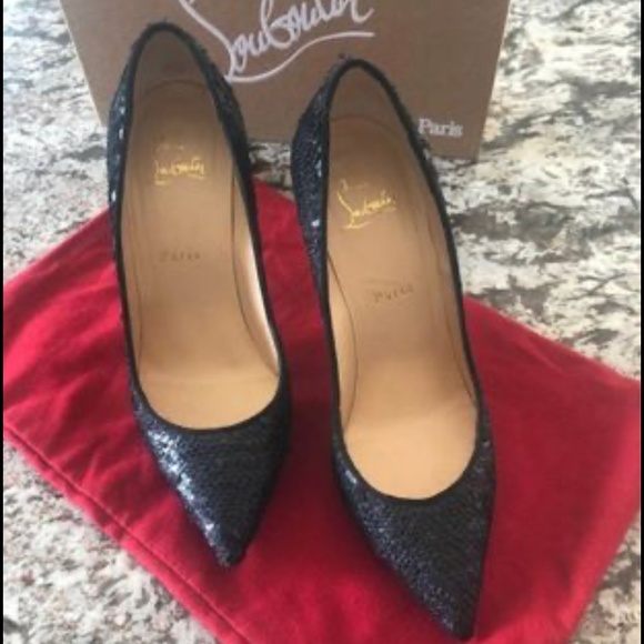 Authentic Christian Louboutin Black Sequin Heels - 38.5 - New Year Shoes!! - Picture 1 of 7